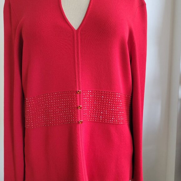Belldini Women’s Beaded Neck Red Long Sleeve Pullover Sweater (Size: L) - Picture 8 of 11